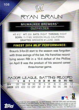 2015 Finest - Refractor #108 Ryan Braun Back
