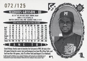 1998 Topps Gallery - Gallery Proofs #GP9 Marquis Grissom Back