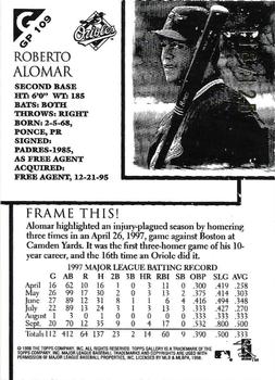 1998 Topps Gallery - Gallery Proofs #GP109 Roberto Alomar Back
