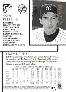 1998 Topps Gallery - Gallery Proofs #GP129 Andy Pettitte Back