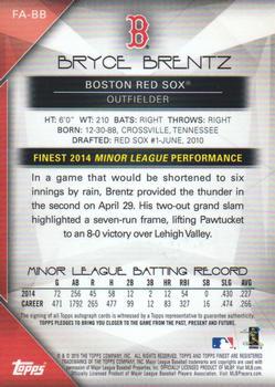 2015 Finest - Autographs Gold Refractor #FA-BB Bryce Brentz Back