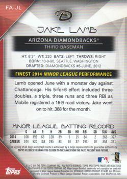 2015 Finest - Autographs Gold Refractor #FA-JL Jake Lamb Back