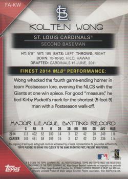 2015 Finest - Autographs Gold Refractor #FA-KW Kolten Wong Back