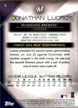 2015 Finest - SuperFractor #6 Jonathan Lucroy Back