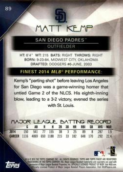 2015 Finest - Prism Refractor #89 Matt Kemp Back