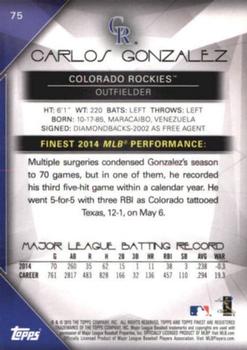 2015 Finest - Purple Refractor #75 Carlos Gonzalez Back