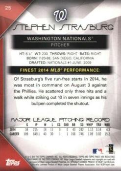 2015 Finest - Blue Refractor #25 Stephen Strasburg Back