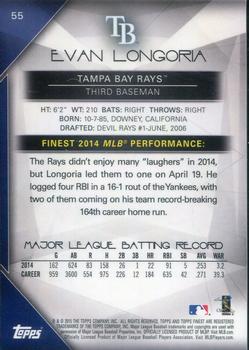 2015 Finest - Blue Refractor #55 Evan Longoria Back
