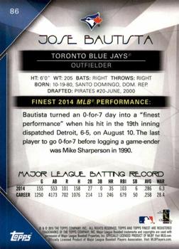 2015 Finest - Blue Refractor #86 Jose Bautista Back
