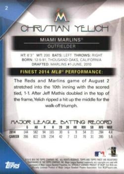 2015 Finest - Gold Refractor #2 Christian Yelich Back