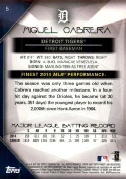 2015 Finest - Orange Refractor #5 Miguel Cabrera Back