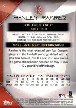 2015 Finest - Orange Refractor #9 Hanley Ramirez Back