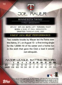 2015 Finest - Orange Refractor #10 Joe Mauer Back