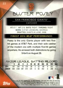 2015 Finest - Orange Refractor #22 Buster Posey Back