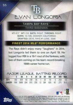 2015 Finest - Orange Refractor #55 Evan Longoria Back