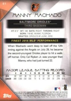 2015 Finest - Orange Refractor #61 Manny Machado Back