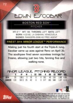 2015 Finest - Orange Refractor #72 Edwin Escobar Back