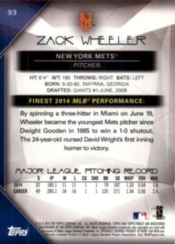 2015 Finest - Orange Refractor #93 Zack Wheeler Back