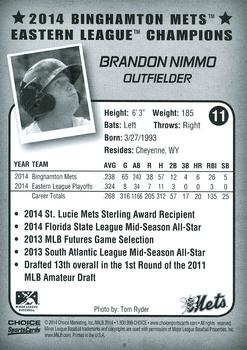 2014 Choice Binghamton Mets Eastern League Champions #11 Brandon Nimmo Back