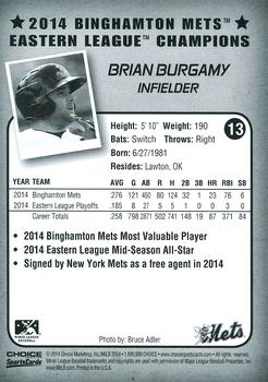 2014 Choice Binghamton Mets Eastern League Champions #13 Brian Burgamy Back