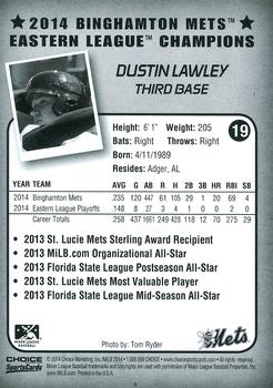 2014 Choice Binghamton Mets Eastern League Champions #19 Dustin Lawley Back