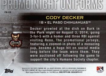 2015 Topps Pro Debut - Promo Night Uniforms #PN-CD Cody Decker Back