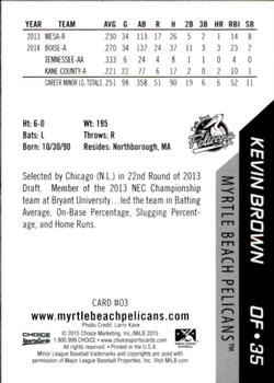 2015 Choice Myrtle Beach Pelicans #03 Kevin Brown Back