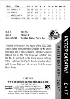 2015 Choice Myrtle Beach Pelicans #05 Victor Caratini Back
