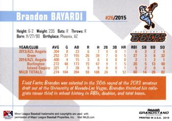 2015 Grandstand Inland Empire 66ers #NNO Brandon Bayardi Back