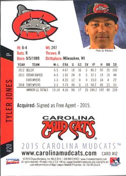 2015 Choice Carolina Mudcats #12 Tyler Jones Back