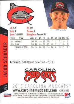 2015 Choice Carolina Mudcats #22 Jacob Schrader Back
