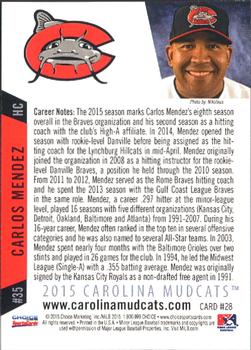 2015 Choice Carolina Mudcats #28 Carlos Mendez Back