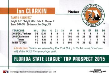 2015 Grandstand Florida State League Top Prospects #NNO Ian Clarkin Back