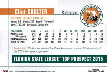 2015 Grandstand Florida State League Top Prospects #NNO Clint Coulter Back