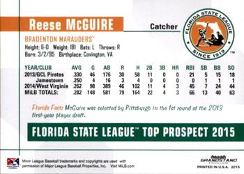 2015 Grandstand Florida State League Top Prospects #NNO Reese McGuire Back