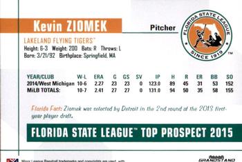 2015 Grandstand Florida State League Top Prospects #NNO Kevin Ziomek Back