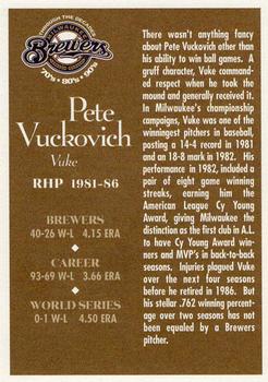 2000 Milwaukee Journal Sentinel Brewers All Decades Team 1980s #NNO Pete Vuckovich Back