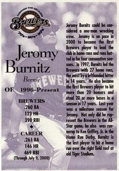 2000 Milwaukee Journal Sentinel Brewers All Decades Team 1990s #NNO Jeromy Burnitz Back