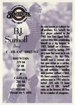 2000 Milwaukee Journal Sentinel Brewers All Decades Team 1990s #NNO B.J. Surhoff Back
