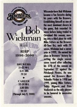 2000 Milwaukee Journal Sentinel Brewers All Decades Team 1990s #NNO Bob Wickman Back