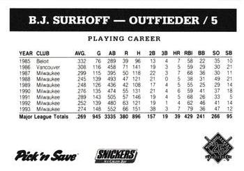 1994 Milwaukee Brewers Police #NNO B.J. Surhoff Back