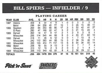1994 Milwaukee Brewers Police #NNO Bill Spiers Back