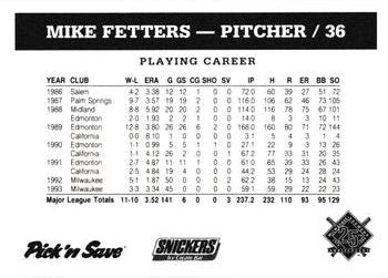 1994 Milwaukee Brewers Police #NNO Mike Fetters Back