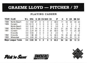 1994 Milwaukee Brewers Police #NNO Graeme Lloyd Back