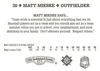 1995 Milwaukee Brewers Police #NNO Matt Mieske Back