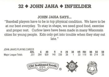 1995 Milwaukee Brewers Police #NNO John Jaha Back