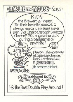 1995 Milwaukee Brewers Police #NNO Charlie the Mouse Ad Back
