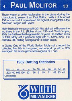 1992 Carlson Travel 1982 Milwaukee Brewers #4 Paul Molitor Back