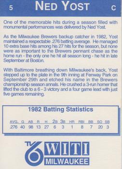 1992 Carlson Travel 1982 Milwaukee Brewers #5 Ned Yost Back