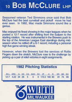 1992 Carlson Travel 1982 Milwaukee Brewers #10 Bob McClure Back